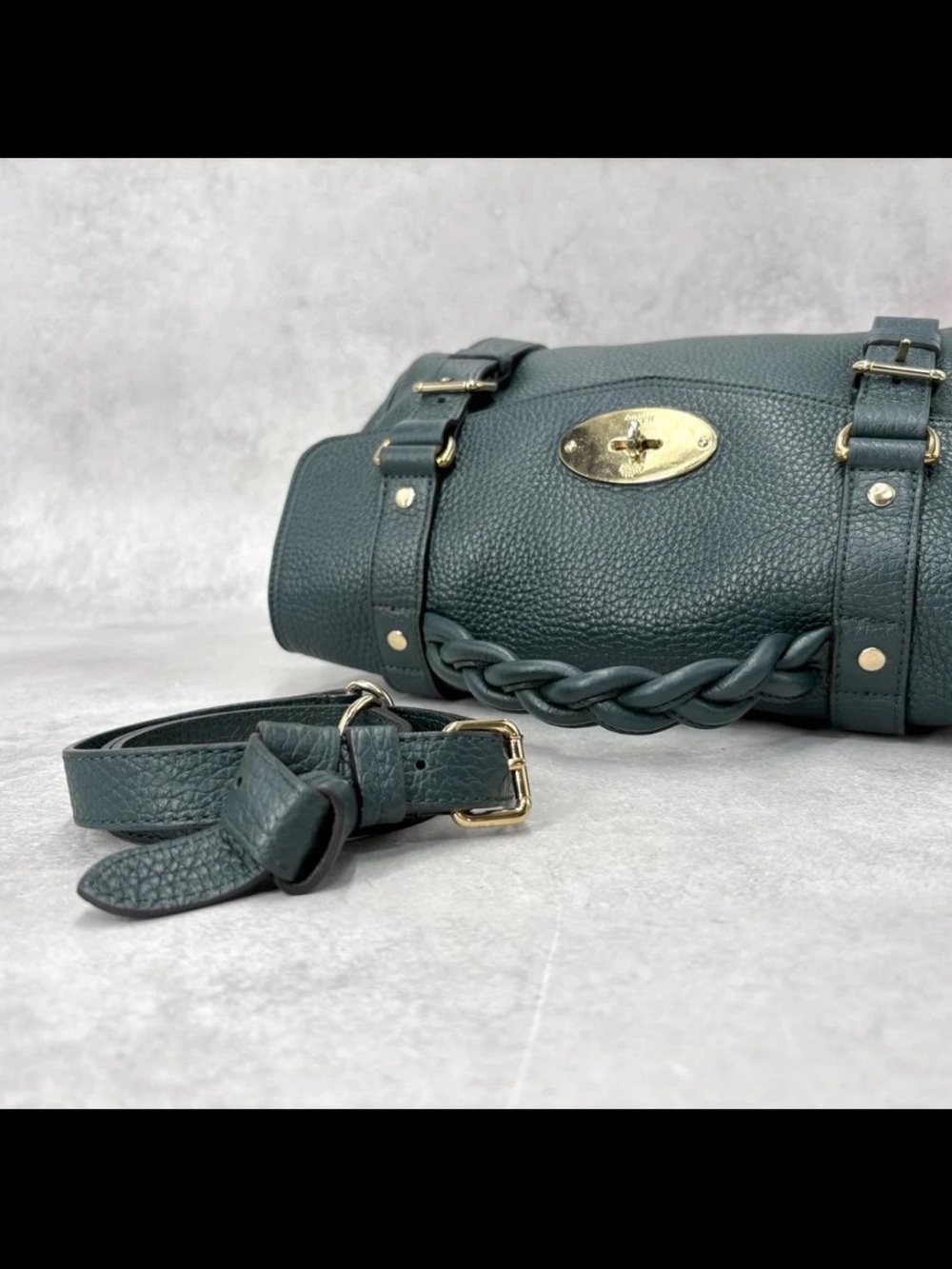 Mulberry Dark Teal Pebbled Leather Satchel with Braided Top Handle - Picture 6 of 11